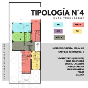 Vivienda Modular Hüga – 170,64 m² | 1 Dormitorio en Suite | 6 Módulos | Sólo Estructura